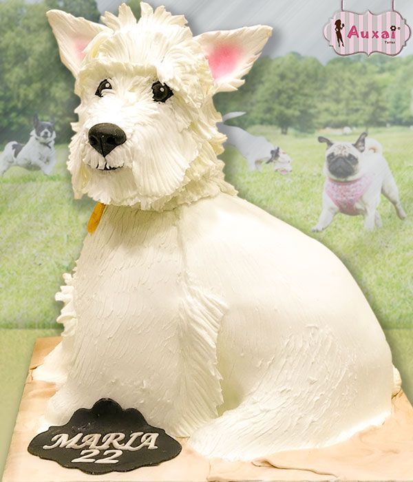 Tarta personalizada con forma de perro Westie para una celebración en Majadahonda