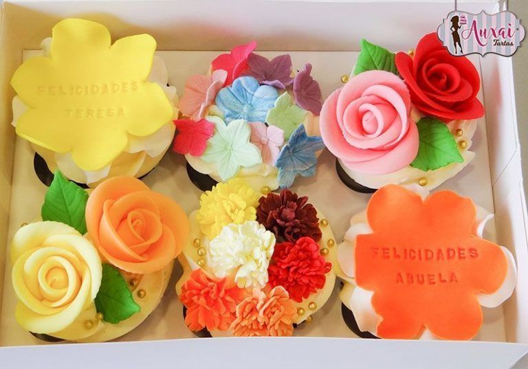 Cupcakes flores de fondant cumpleaños