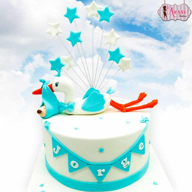 Tarta cigüeña para Bautizo y Baby Shower niño y niña