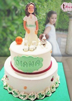 Tarta de comunión niña baloncesto