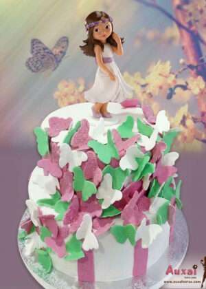 Tarta de comunión mariposas multicolores
