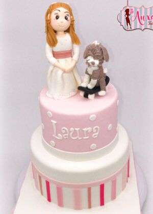 Tarta de comunión niña y sus mascotas