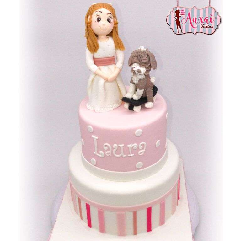 Tarta de comunión niña y sus mascotas