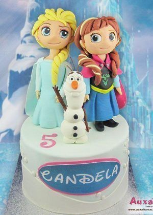 Tarta Disney Frozen Anna Elsa y Olaf con figuras 3D y nombre Candela