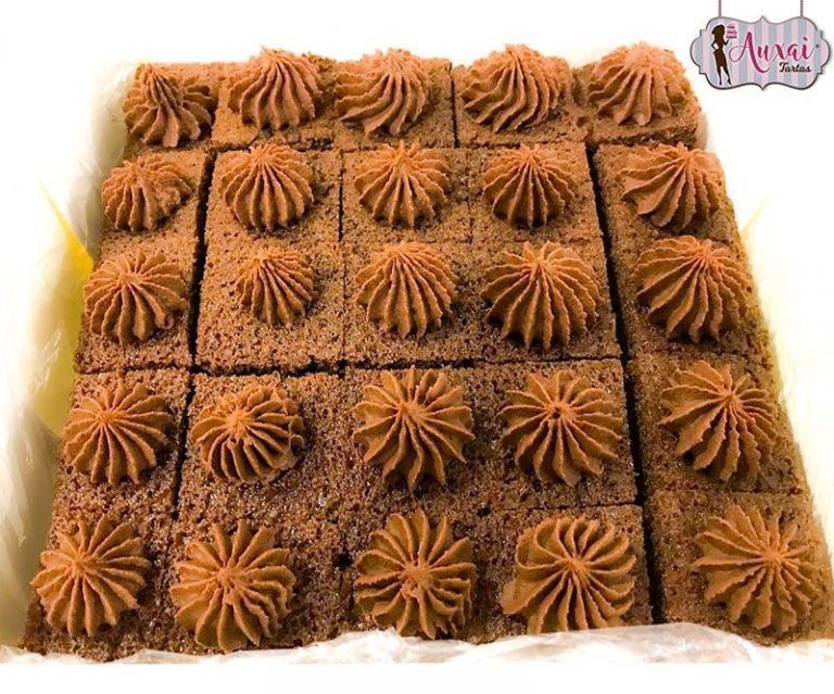 Cuadraditos de bizcocho de chocolate decorados