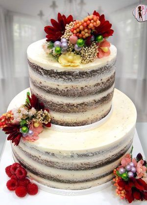 Tarta de boda semi naked con flores de otoño sin fondant sin fondant