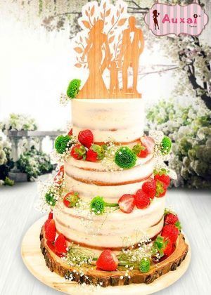 Tarta semi naked flores y fresas sin fondant