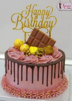 Tarta Drip cake buttercream rosa brillante - sin fondant