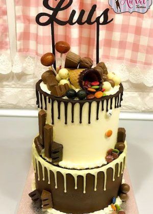 Tarta drip cake 2 chocolates sin fondant pastel personalizado Madrid