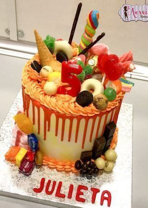 Tarta drip cake chocolate naranja sin fondant pastel personalizado Madrid