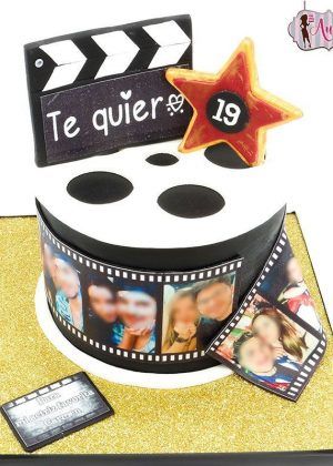 Tarta personalizada Tarta temática de cine Madrid - rollo película rojo amarillo negro