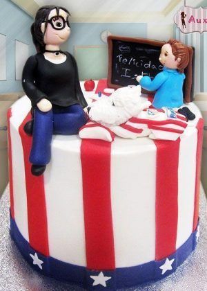 Tarta personalizada Tarta profesora Atlético de Madrid Madrid - Fondant rojo, blanco y azul