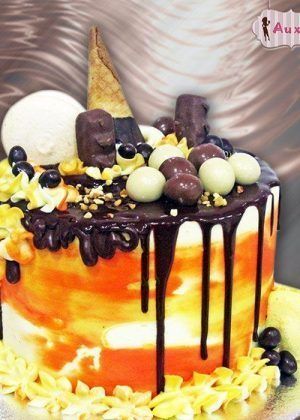 Tarta drip cake naranja sin fondant pastel personalizado Madrid