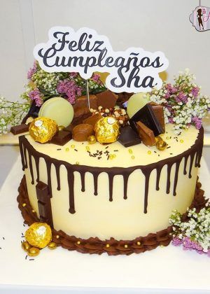 Tarta drip cake flores naturales topper sin fondant pastel personalizado Madrid