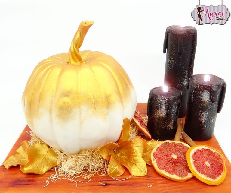Tarta de Halloween calabaza dorada