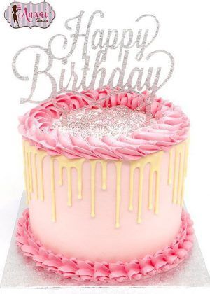 Tarta drip cake con topper Happy Birthday - sin fondant