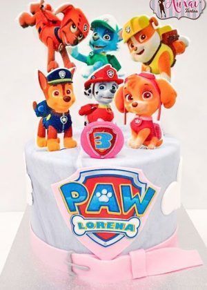 Tarta papel de azúcar Patrulla Canina con decoración comestible impresa de los personajes de la serie infantil