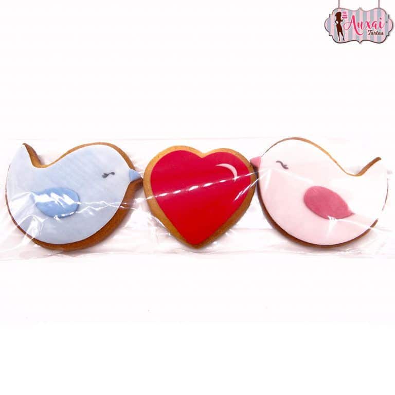 Galletas de corazón y pajaritos para San Valentín