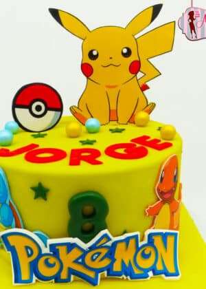 tarta Pokemon Pikachu papel de azúcar personalizada, Pikachu, pokeball, rayos, fondo amarillo y rojo, Madrid