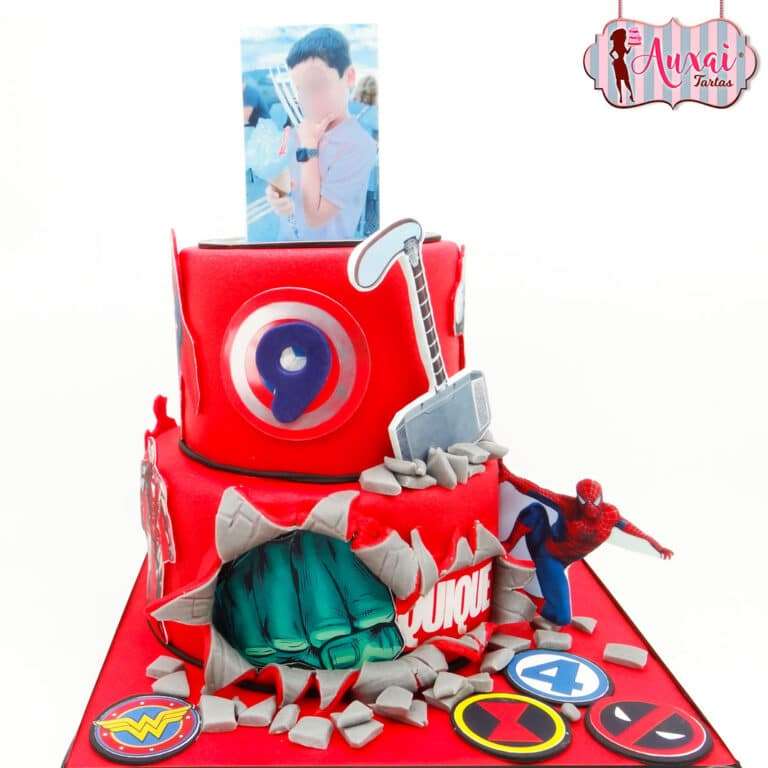 Tarta super héroes papel de azúcar