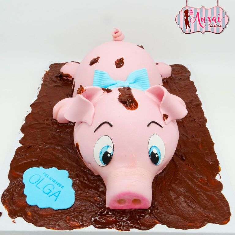 Tarta animales cerdito 3D