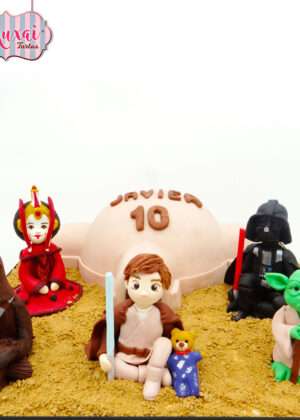 Tarta papel de azúcar Star Wars personalizada con impresión comestible de alta calidad, diseñada con elementos del universo galáctico icono de la saga Star Wars