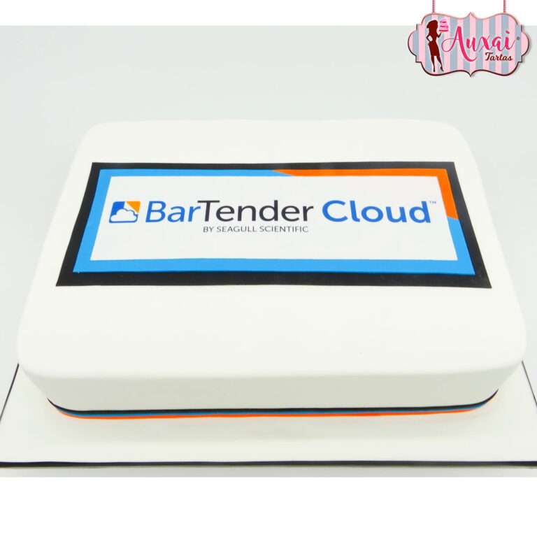 Tarta con logo de empresa en papel de azúcar
