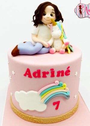 Tarta unicornio y niña