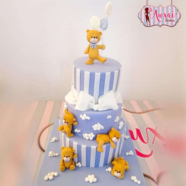 Tarta Bautizo azul ositos