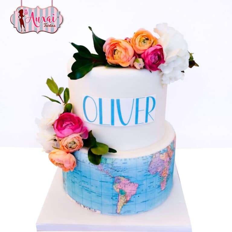 Tarta bautizo flores naturales