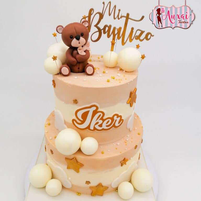 Tarta bautizo osito con estrellas