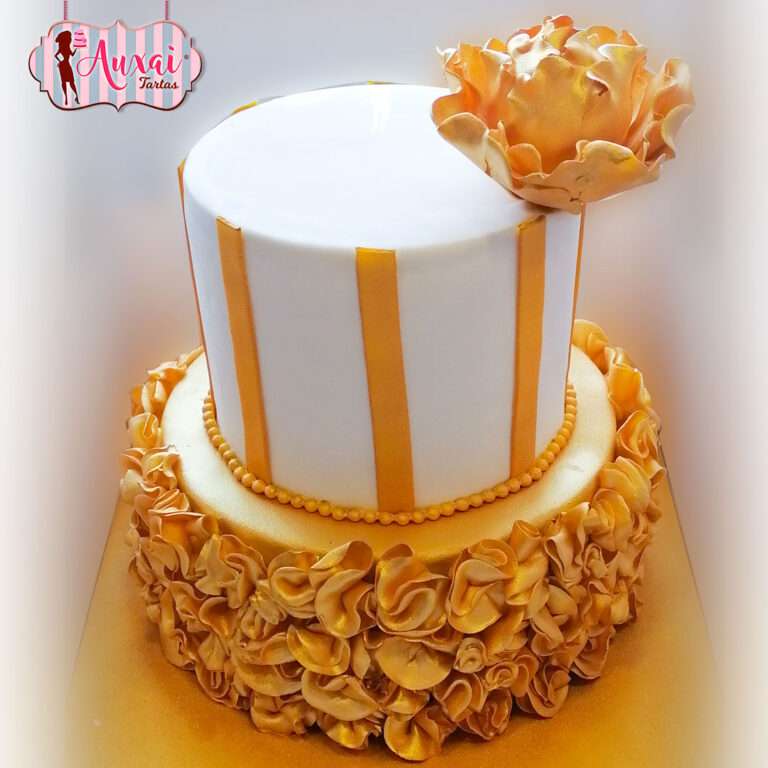 Tarta boda flor dorada