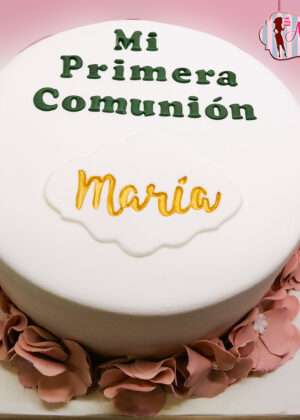 Tarta comunión flores marrones con nombre María en Auxaitartas