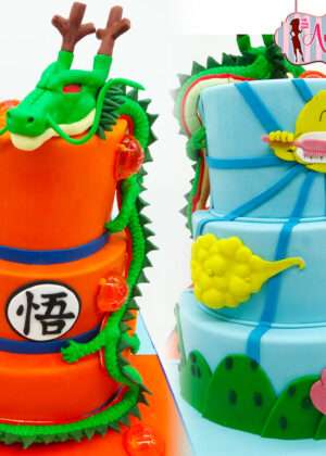Tarta doble Arale y Dragon Ball con Shenlong y Arale en Auxaitartas