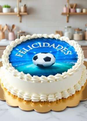 Tarta económica 20 cm personalizada con temática personalizable y felicitaciones en buttercream blanca en Auxaitartas