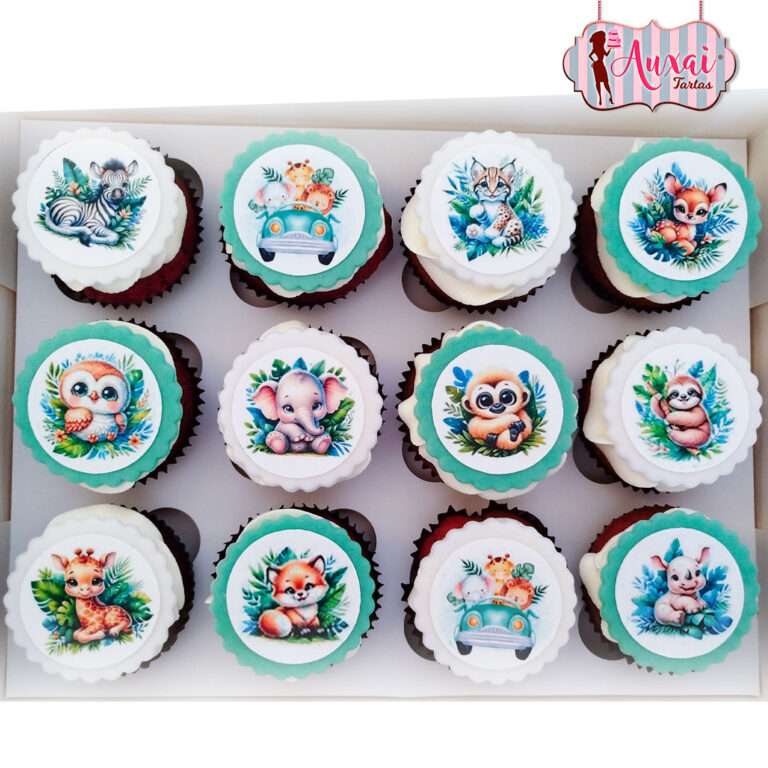 Cupcakes animales de la selva papel de azúcar