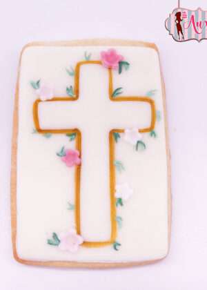 Galleta de comunión cruz de flores