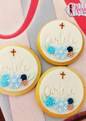 Galletas comunión con nombre y flores