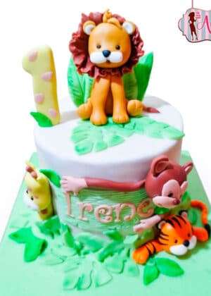 Tarta1 año animales de la selva tigre