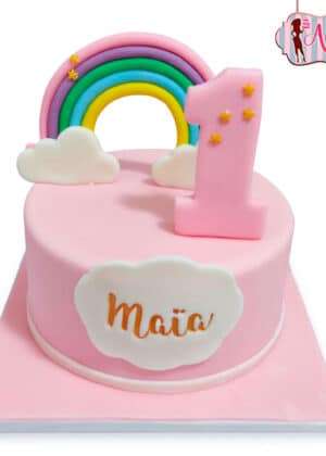 Tarta 1 año arcoíris en tonos pastel