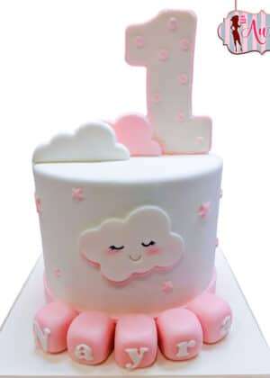 Tarta 1 año con nubes en 2D
