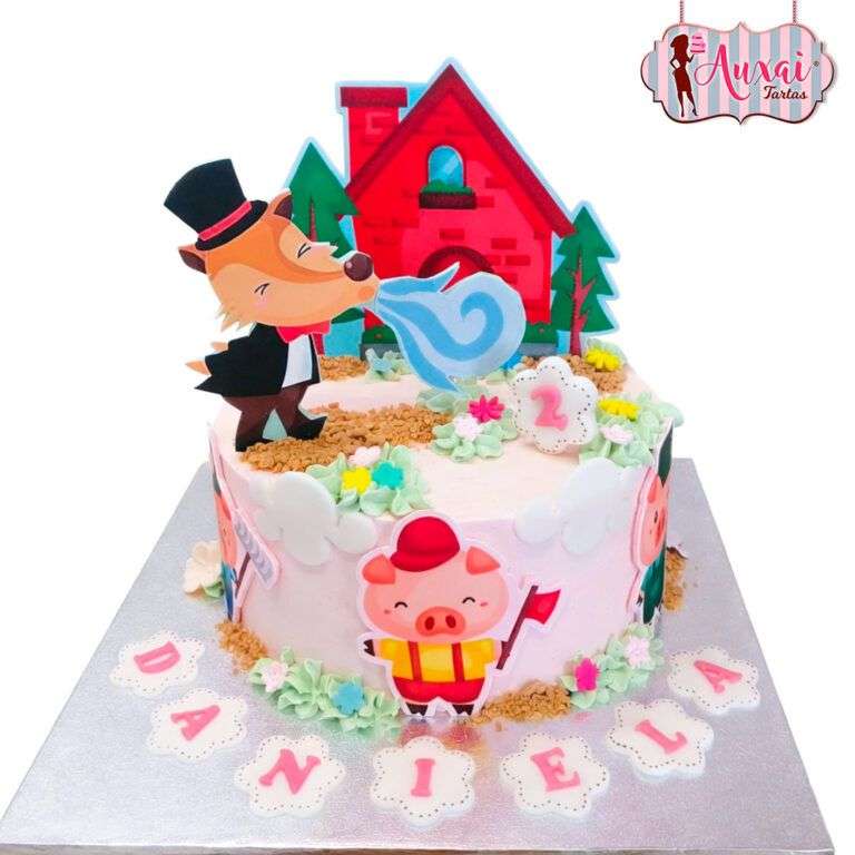 Tarta 3 cerditos y lobo feroz