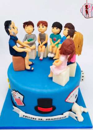 Tarta abuelo mago con sus nietos