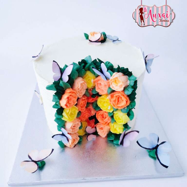Tarta open book con flores