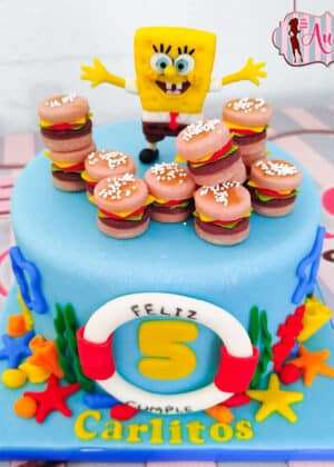 Tarta Bob Esponja con hamburguesas