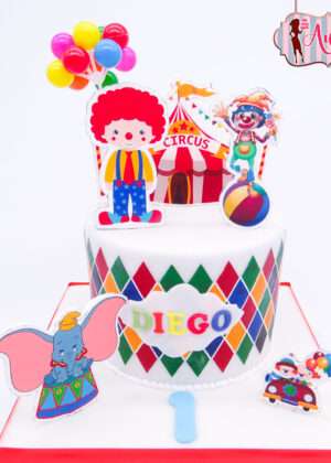 Tarta circo papel de azúcar