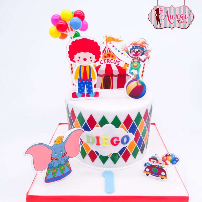 Tarta circo papel de azúcar