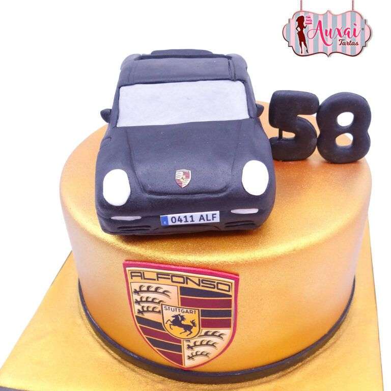 Tarta Coche Deportivo en Dorado y Negro