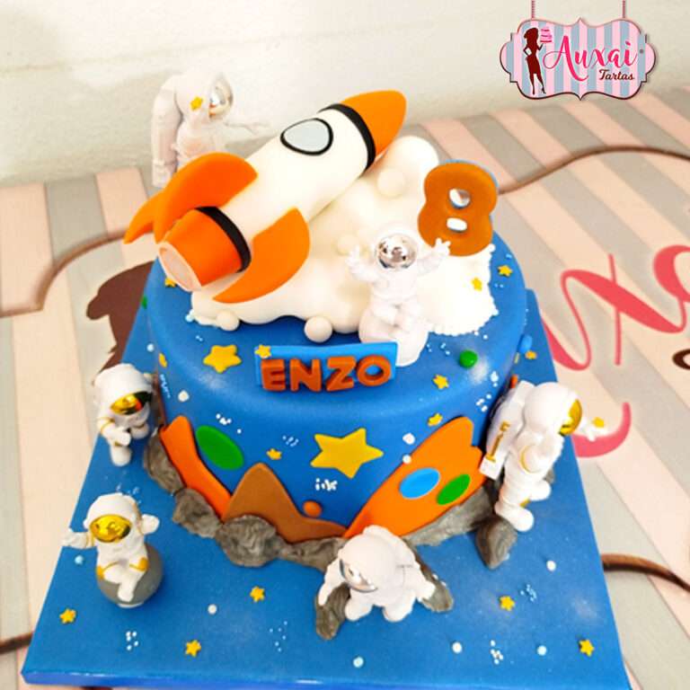 Tarta Infantil Misión Espacial con Cohete y Astronautas