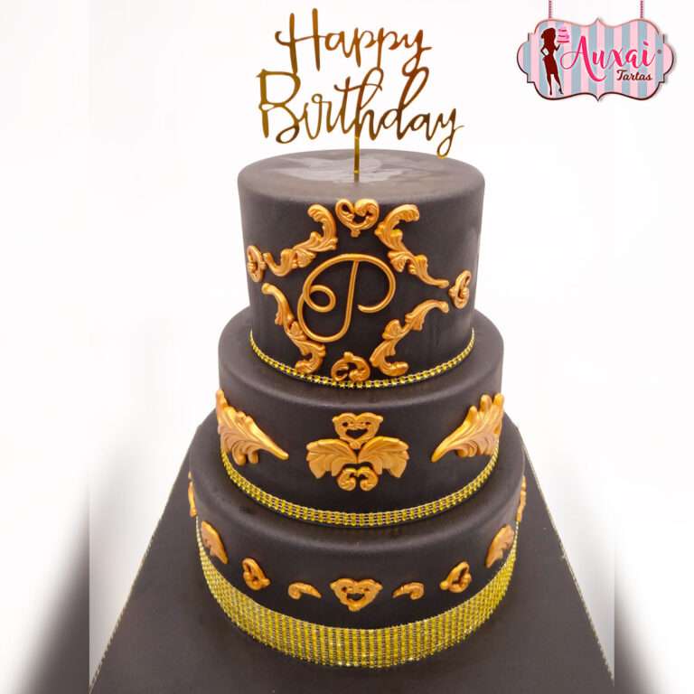 Tarta de cumpleaños dorado y negro